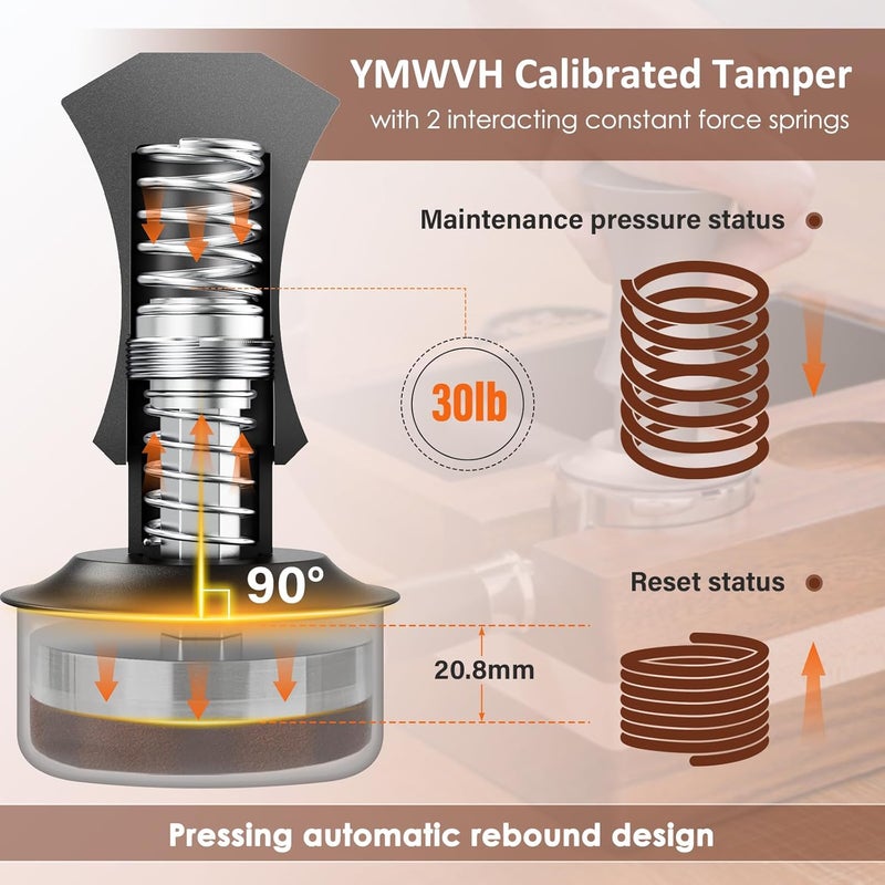 YMWVH 51.5mm Espresso Coffee Tamper,30lb Calibrated Espresso Tamper with a 20lb Interchangeable Spring,Barista Tamping Tool with 100% Stainless Steel Ground Tamper for Barista - Image 3
